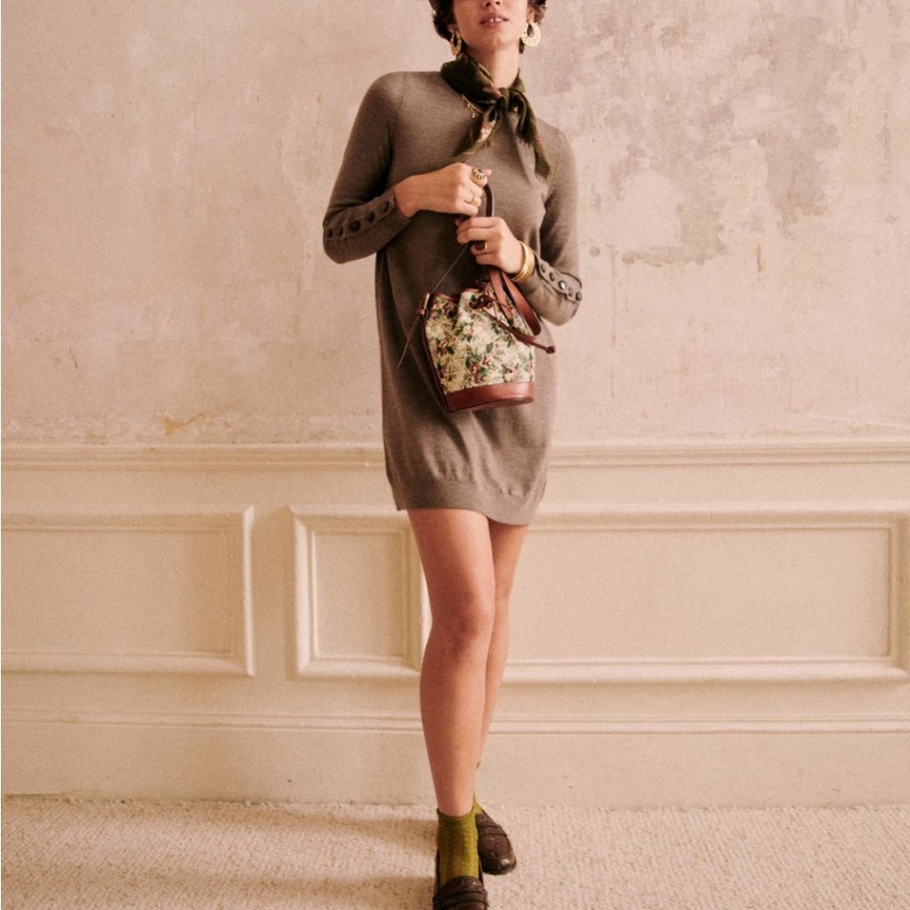 Sezane Paola dress in dark taupe